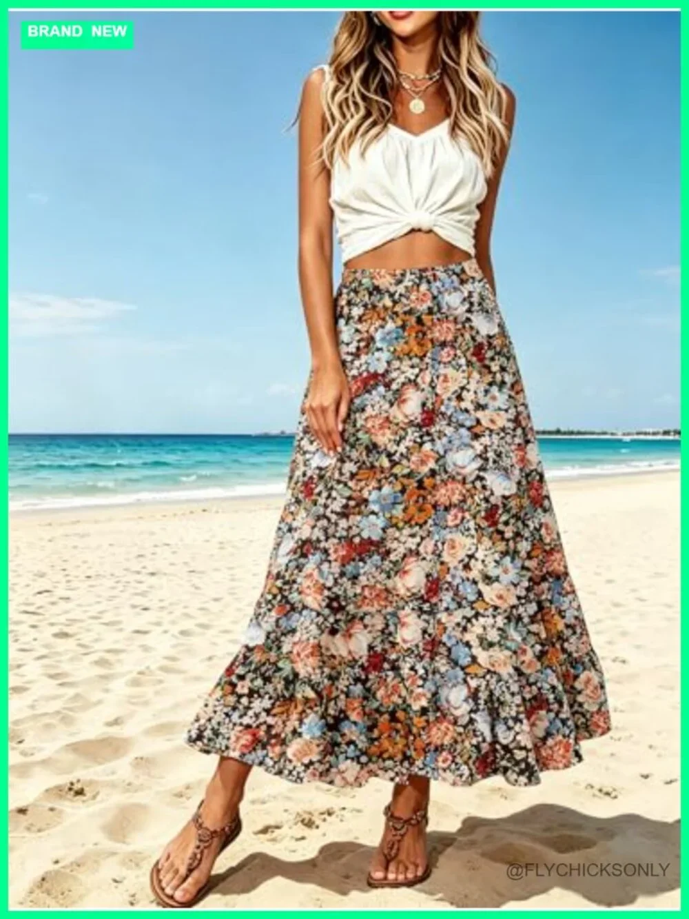 High Waisted Maxi Skirt, Chiffon, Elastic Waist, Pockets, Flowy